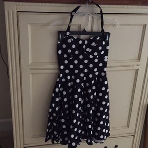 Ixia Navy Polka Dot Halter Dress
